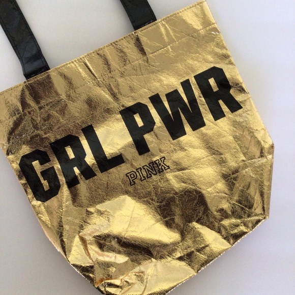 RARE VICTORIAS SECRET PINK METALLIC GOLD REUSABLE TOTE - Picture 7 of 8